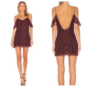 NEW NBD Lace Cold Shoulder Chance Mini Dress in Corded Oxblood Size Medium